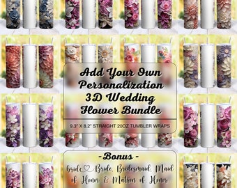 40 Wedding Flower Bundle 20oz Skinny Tumbler Wrap Wedding Flower Sublimation Design Bundle Add Your Own Text 3D Flower Digital Download