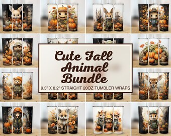 Fall Tumbler Wrap Bundle Fall Tumbler PNG 20oz Fall Sublimation Cute Fall PNG 20 oz Tumbler Wrap Cute Woodland Animals Tumbler Bundle