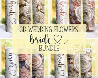 3D Bride Flowers 20 oz Skinny Tumbler Wrap Wedding Bride Sublimation Design Digital Download PNG Instant Download DIGITAL Tumbler BUNDLE