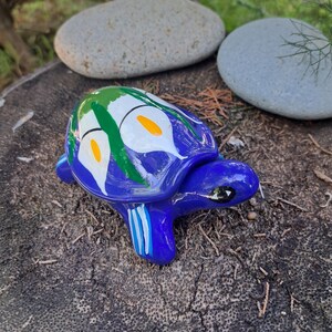 Vintage Glazed Terra Cotta Turtle Dish: Mexican Floral Jewelry Coin Dish