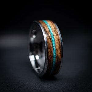 Handmade Turquoise and solid Walnut Tungsten inlay ring 8mm wide