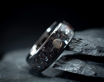 The Eclipse Handmade glow in the dark moon rock, meteorite, obsidian and opal ring