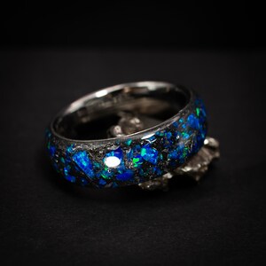 Meteorite and blue opal glow in the dark ring, Custom handmade to order