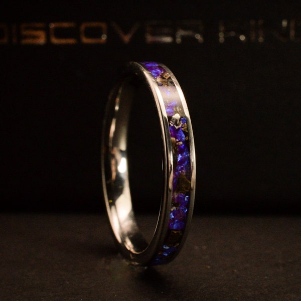 Stegosaurus, Meteorite, Opal and Amethyst ring 3.2mm wide