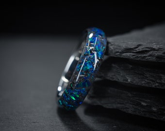 Der Sapphire Nebula Handmade leuchten im dunklen Meteorit und Opal Ring