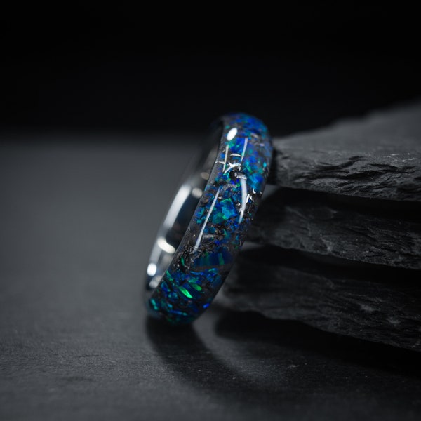 The Sapphire Nebula Handmade glow in the dark meteorite and opal ring