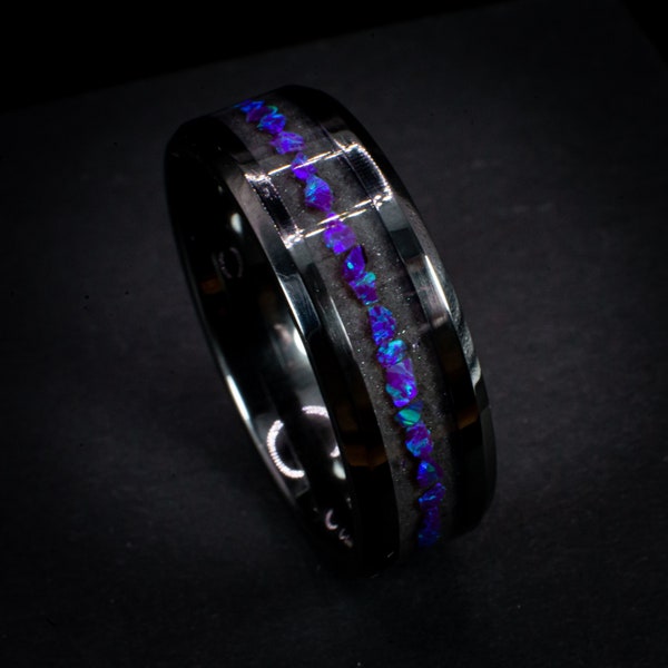 Alpha Titan purple 8mm wide Black Ceramic glow in the dark ring