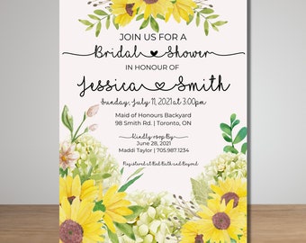 DIGITAL | Sunflower Floral Invitation | Bridal Shower | Wedding| Baby Shower| Customizable | Sunflowers | Hearts