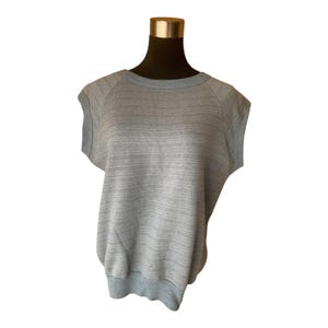 Vintage 80s Blue Cotton Boho Retro Jumper Vest Cap Sleeves Ribbing S/M