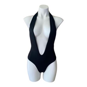 NWT Black Halter Neck Plunge One Piece Cut Out Swimsuit Black Small