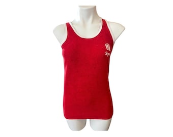 Vintage Authentic 80s Red Terrycloth Sleeveless Racerback Tank Top S/M