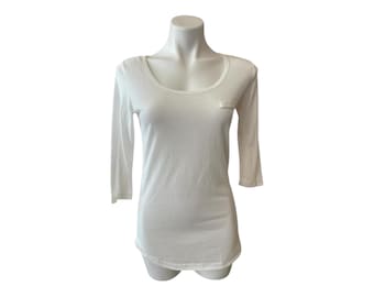 NWT Vintage 2000s Y2K White 3/4 Sleeves Scoop Neck Casual Top S/M