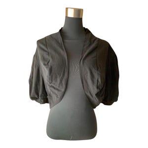 Vintage Y2K 2000s Black Cropped Bolero Shrug Ruffled 3/4 Sleeves Black S/M
