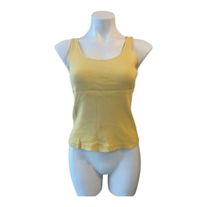 Vintage 90s Yellow Ribbed Tank Top Sleeveless Organic Cotton Scoop Neckline S/M