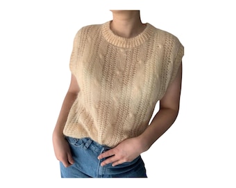 Chaleco vintage de lana tejido a mano de los años 80: Top sin mangas bordado tallas S/M/L