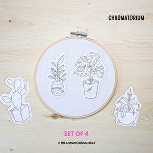 House Plant Embroidery Transfers: Beginner DIY Patterns (Set of 4)