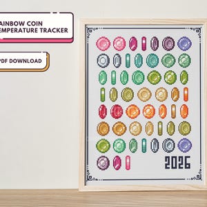 Rainbow Coin Gaming inspired Temperature Tracker Cross Stitch Pattern - PDF Instant Download - The Chromatorium