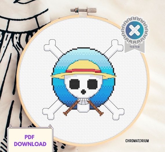 One Piece Logo/straw Hat Jolly Roger Cross Stitch Pattern - PDF