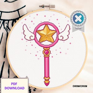 Lot de 3 modèles de point de croix Cardcaptor Sakura Wand - Baguettes de soudure étoiles - Téléchargement instantané PDF - Compatible Pattern Keeper
