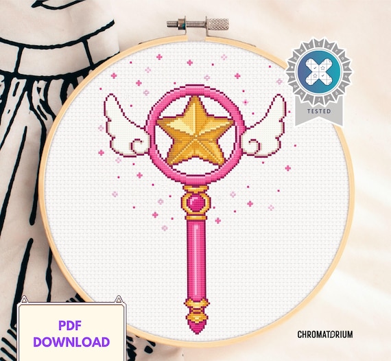 Cardcaptor Sakura Wand Cross Stitch Pattern: Star Sealing Wands