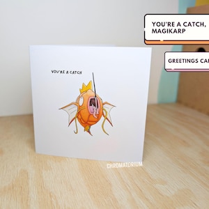 You're a Catch, Magikarp Pokemon Art valentines Greeting Card, Pokemon valentines card