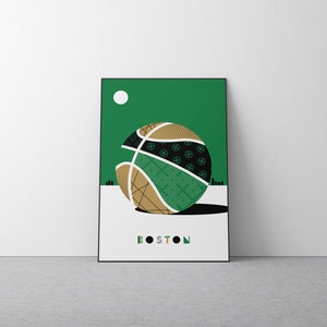 DJTD | Basketball Boston Poster Wall Art, Abstract Celtics Sport Ball Basketball Poster NBA bedroom art office room poster