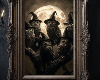 Dark Academia Owl Halloween Print: Vintage Gothic Poster (Digital Download)