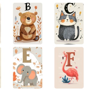 Alphabet Karteikarten mit Bildern|Druckbare Montessori Alphabet Karten|Alphabet Lernprogramm für Vorschulkinder|ABC Karten|Alphabet Bild