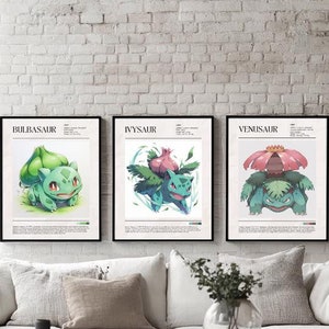 フシギダネ、フシギダネ、フシギバナ、ポケモンのポスター。リビングルームのウォールアート。ゲームスタイルの壁飾り。アニメポスター