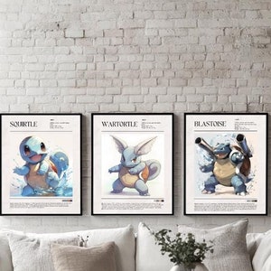 Squirtle, Wartortle, Blastoise Pokemon Poster | Anime Wall Art (Digital Download)