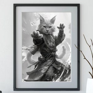 Samurai Cat Poster: Zen Feline Warrior, Japanese Wall Art (Digital Download)