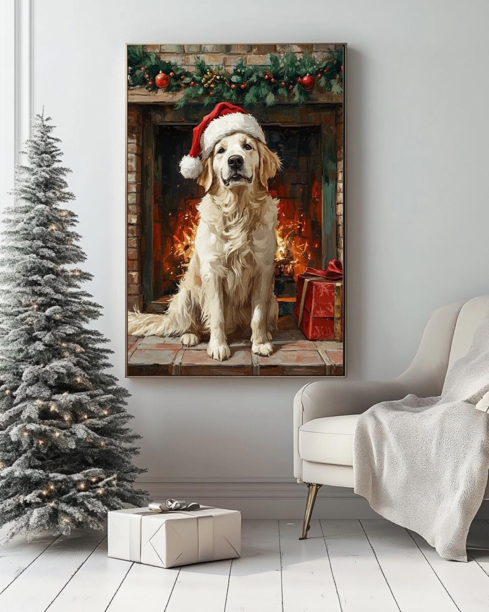 Christmas Golden Retriever Christmas Decor Christmas Table Poster