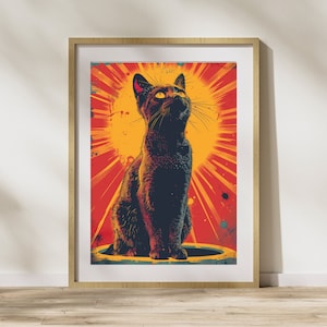 Black Cat Pop Art Print: Retro Feline Wall Decor (Digital Download)