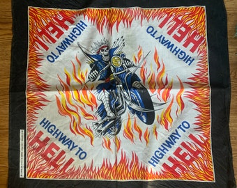 Pañuelo Bandana Vintage 80s Biker Highway To Hell AC / DC Metal Head Fashion 1980s Rocker Look