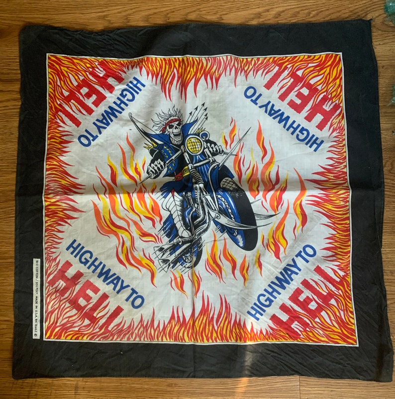 Bandana Scarf Vintage 80s Biker Highway to Hell AC/DC Metal Head ...