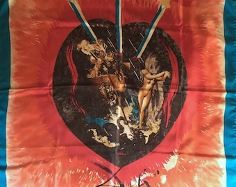 Salvador Dali Signed Silk Scarf Vintage 1990s Avakian Folard Tarot Card Surrealist Art Surrealism Fashion