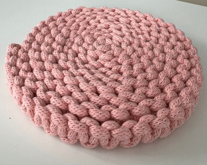 Round Macrame Coasters, Minimalist Boho Coaster Set, Natural Cotton Drink Mats, Rustic Home Decor Gift