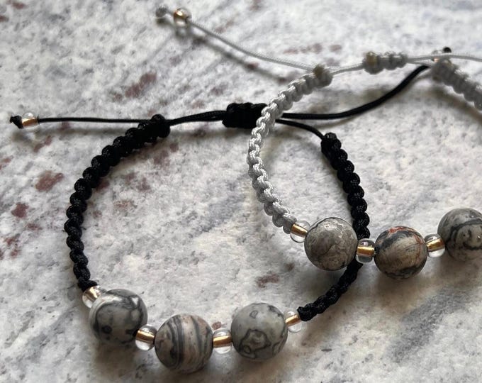 Adjustable Macrame Bracelet with Jasper, Protective stone bracelet