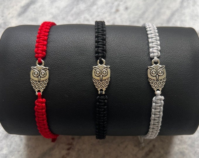 Owl Bracelet, Macrame Bracelet, Handmade Bracelet, Gift for Her or Him, Minimalist Bracelet, Adjustable Bracelet, Owl Jewelry, Gift