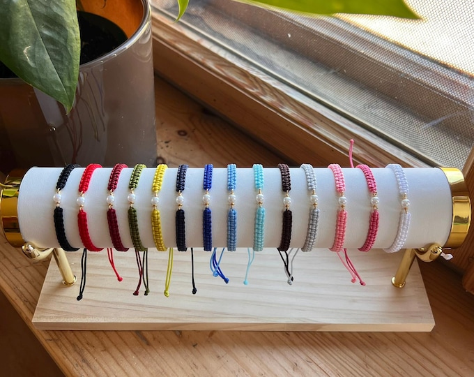 Macrame Pearl Bracelet • Handmade Adjustable • Minimalist • Elegant Friendship Bracelet