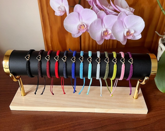 Adjustable Macrame Bracelet with Heart Charm, Friendship Jewelry, Gift for Her