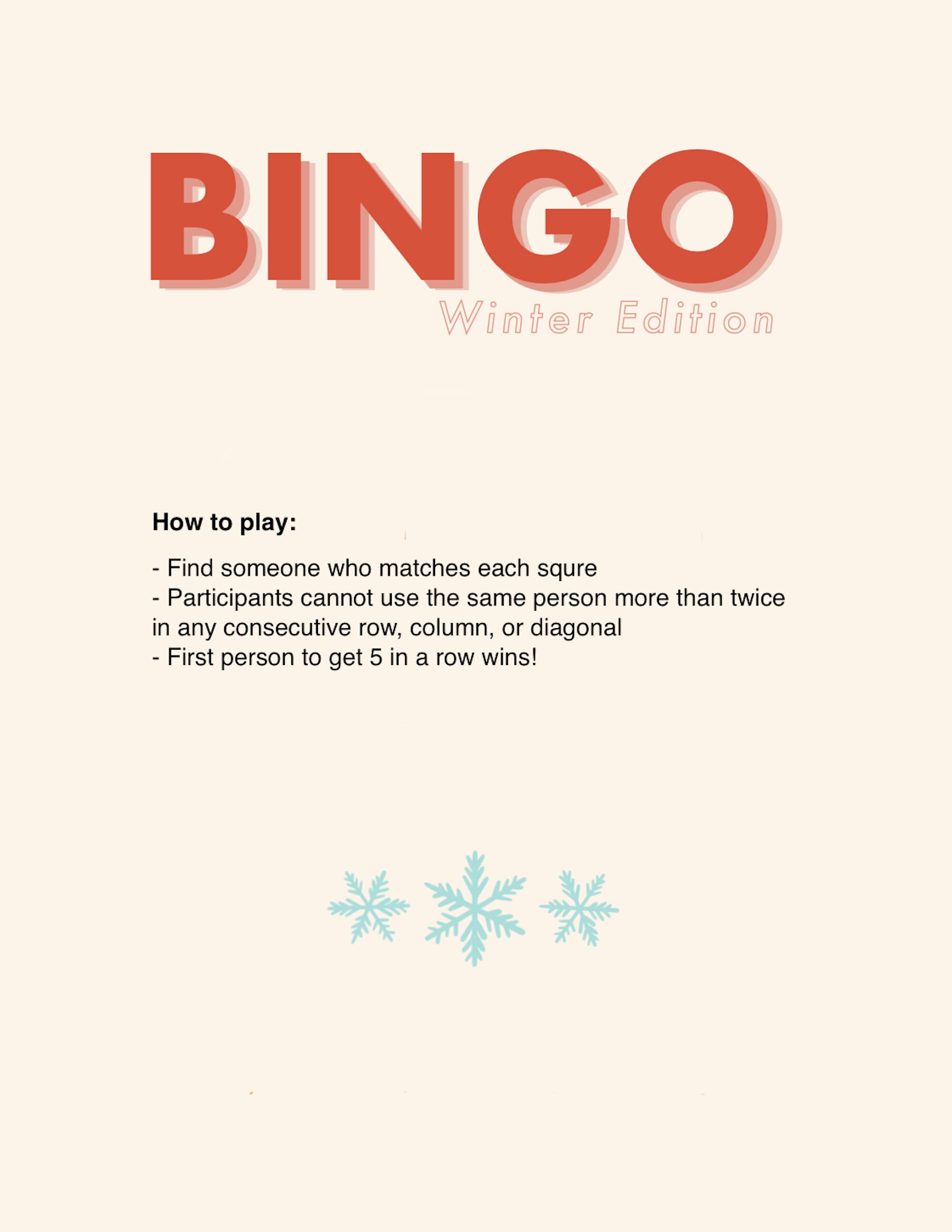 Printable Bingo Cards Winter Edition includes Color and Black & White