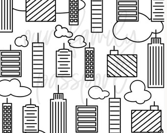 Building Doodle Skyscraper Coloring Page, Hand Drawn Digital & Printable Coloring