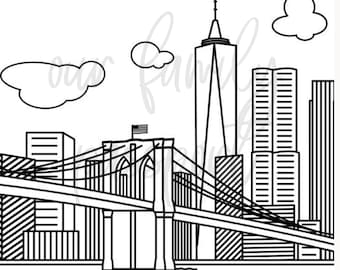 New York Brooklyn Bridge City Coloring Page