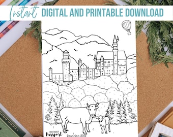 Neuschwanstein Castle Learning Coloring Page | Both Digital and Printable Coloring