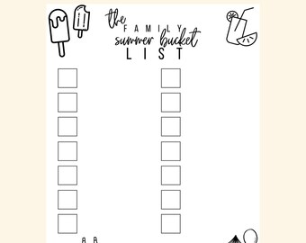 Family Summer Bucket List, Printable Summer Bucket List, Summer Activity Bucket List, Summer Family Ideas