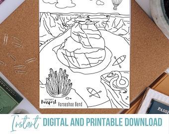 Horseshoe Bend Geography Coloring Page | Printable & Digital