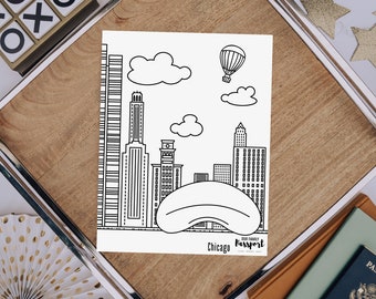 Chicago Print at Home Coloring for Kids | Travel Coloring Pages