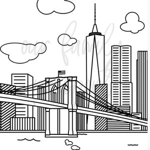Pagina da colorare della città del ponte di Brooklyn di New York