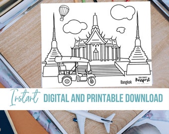 Bangkok Thailand Digital & Printable Travel Coloring Page